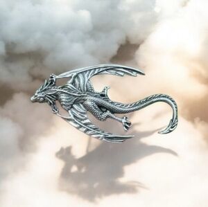 NEW Pewter Silvertone Flying Dragon Brooch GOT Fantasy Jewelry C